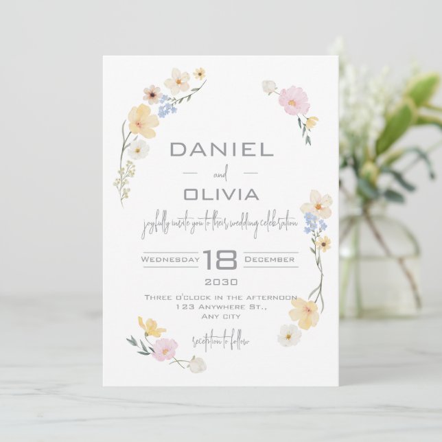 Invitación Boda de acuarela floral blanca (Anverso de pie)