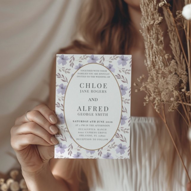 Invitación Boda de acuarela floral boho morado (Subido por el creador)