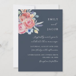 Invitación Boda de acuarela floral Boho Rosa