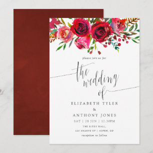 Invitación Boda de Acuarela Floral Burgundy - Marsala