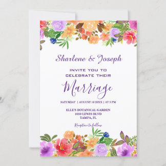 Invitación Boda de acuarela floral colorida