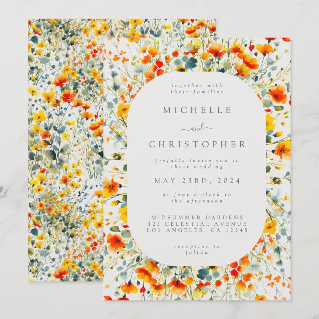 Invitación Boda de acuarela floral colorida (Anverso / Reverso)