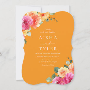 Invitación Boda de Acuarela Floral con Resplandor de Puesta d