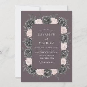 Invitación Boda de Acuarela Floral con Rubor de Carbón
