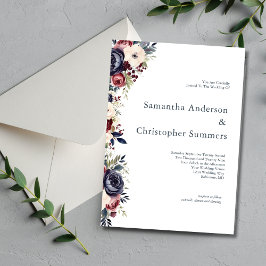 Invitación Boda de acuarela floral crema de la marina borgoño