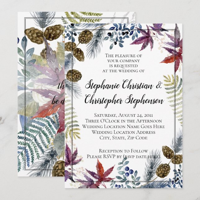 Invitación Boda de acuarela floral de arce japonés (Anverso / Reverso)