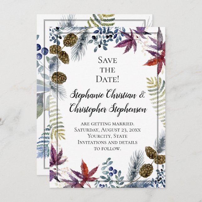 Invitación Boda de acuarela floral de arce japonés (Anverso / Reverso)
