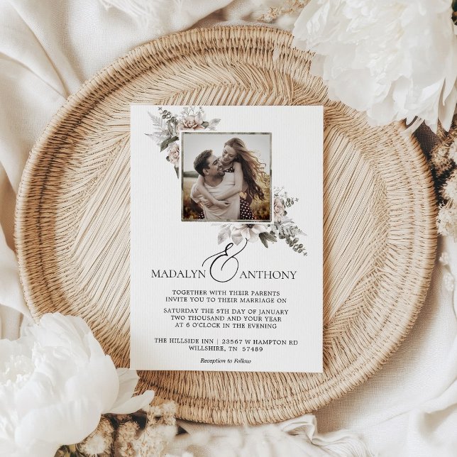 Invitación Boda de acuarela floral de Boho (Photo Boho Floral Watercolor Wedding Invitation)