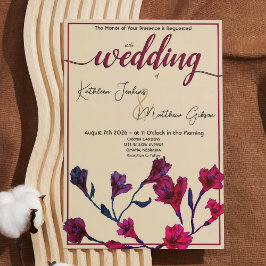 Invitación Boda de acuarela floral de Borgoña