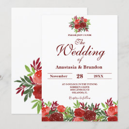 Invitación Boda de acuarela floral de Borgoña