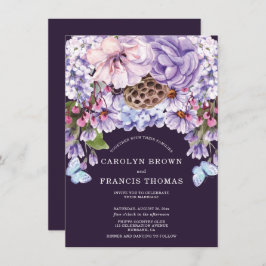 Invitación Boda de acuarela floral de ciruela morada