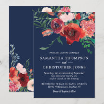 Boda de acuarela floral de coral azul marino de Bo