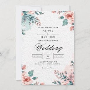 Invitación Boda de acuarela floral de coral suave
