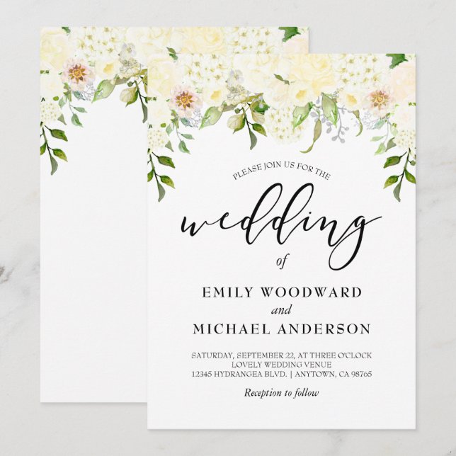 Invitación Boda de acuarela floral de crema de marfil románti (Anverso / Reverso)