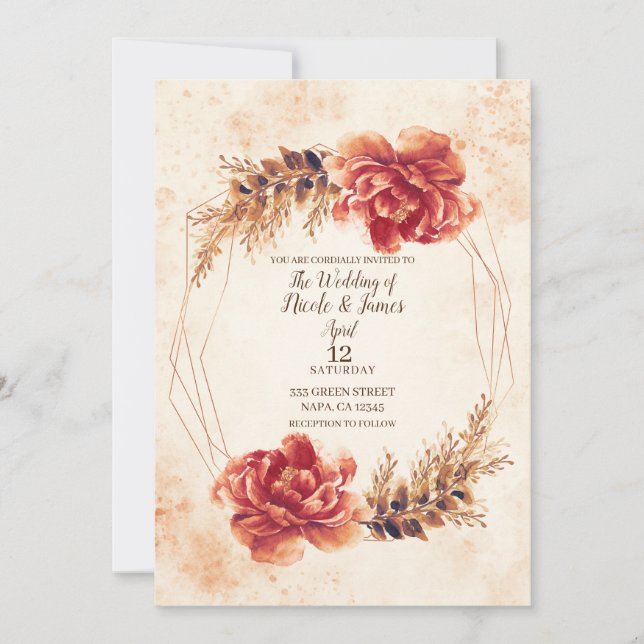 Invitación Boda de acuarela floral de especias otoño (Anverso)