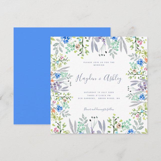 Invitación Boda de acuarela floral de estilo campestre (Anverso / Reverso)