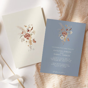 Invitación Boda de Acuarela Floral de Flor Silvestre Azul Pol