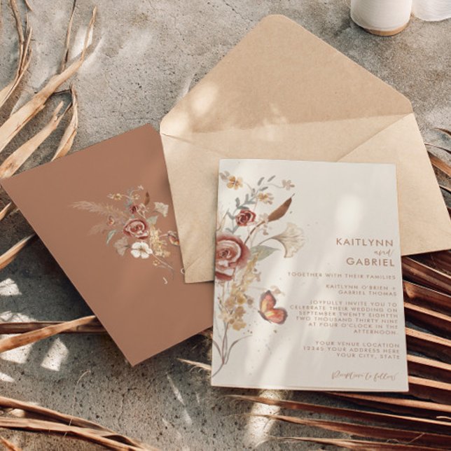 Invitación Boda de acuarela floral de Flor silvestre Terracot (Subido por el creador)