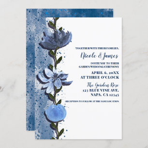 Invitación Boda de acuarela floral de flores azules modernas