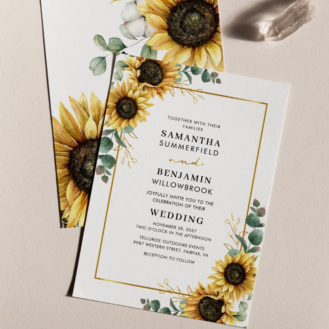 Invitación Boda de acuarela floral de girasol Eucalyptus (Sunflower Eucalyptus Greenery Wedding Invitation)