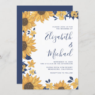 Invitación Boda de acuarela floral de girasol moderno