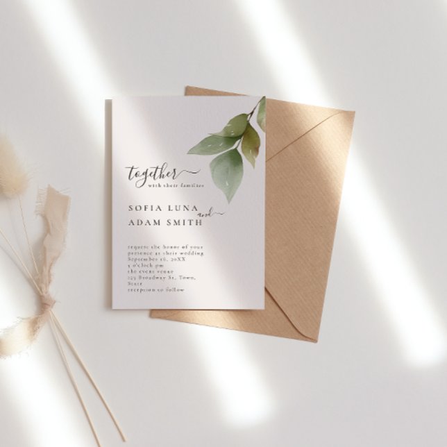 Invitación Boda de acuarela floral de hojas de invierno (Subido por el creador)