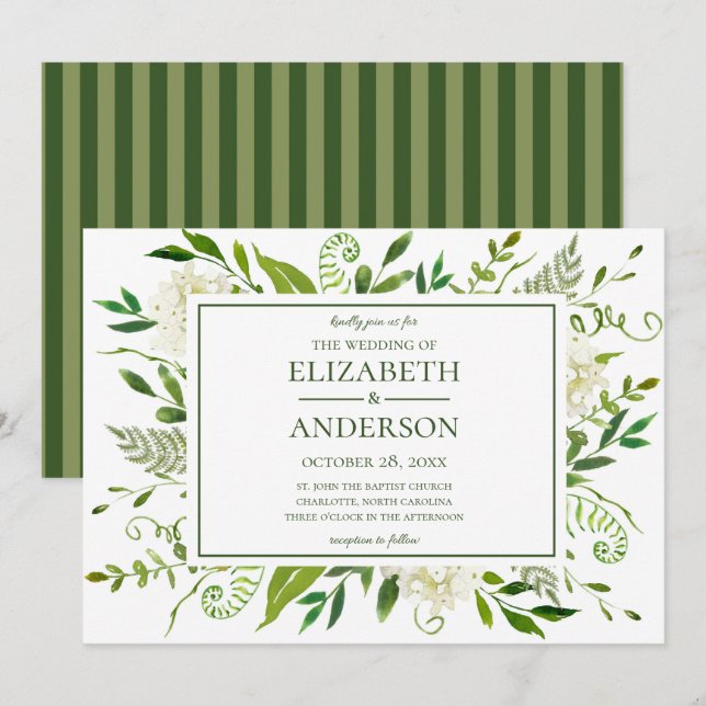 Invitación Boda de acuarela floral de Hydrangea blanca (Anverso / Reverso)