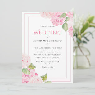 Invitación Boda de acuarela floral de Hydrangea rosa