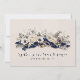 Invitación Boda de Acuarela Floral de Invierno Azul Marino Ma