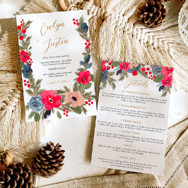 Invitación Boda de acuarela floral de invierno rústico todo e