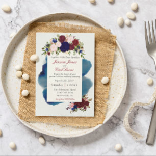 Invitación Boda de acuarela floral de la Marina de Borgoña