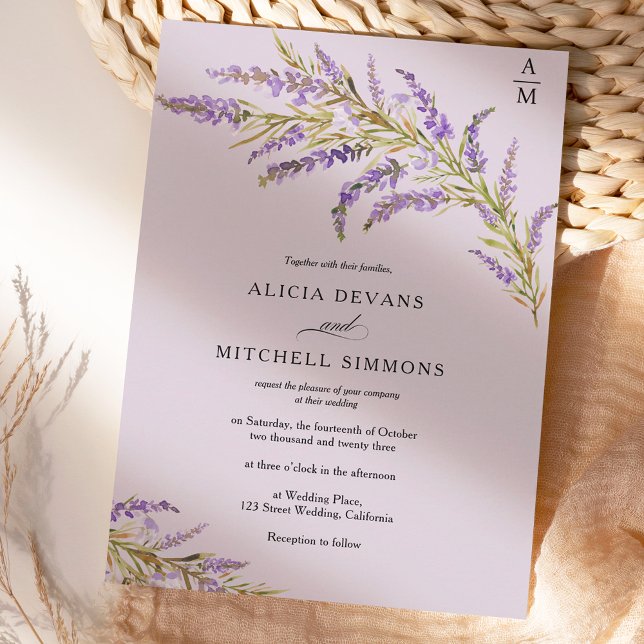 Invitación Boda de acuarela floral de lavanda otoño (Subido por el creador)