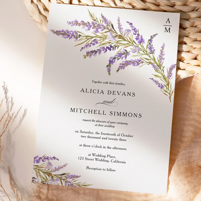 Invitación Boda de acuarela floral de lavanda otoño (Subido por el creador)