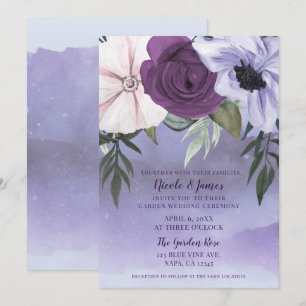 Invitación Boda de acuarela floral de lavanda púrpura moderna