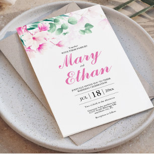 Invitación Boda de Acuarela Floral de Magnolia Rosa
