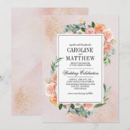 Invitación Boda de acuarela floral de marfil rosado de Rubor