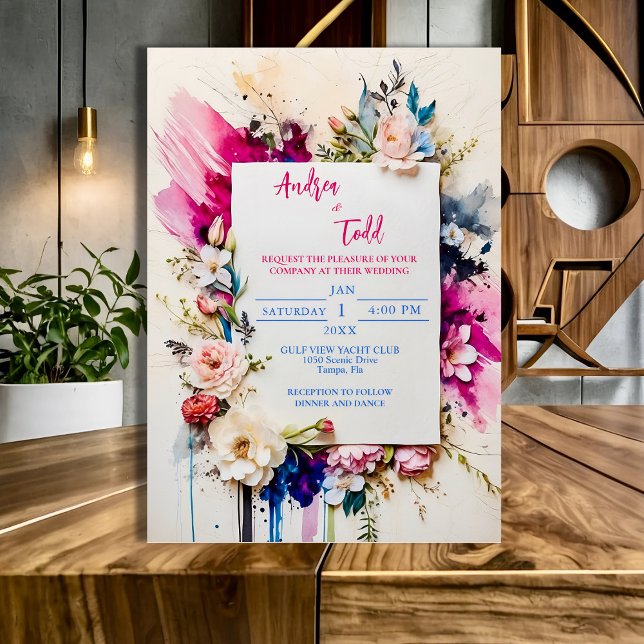 Invitación Boda de acuarela floral de pincel negrita (Subido por el creador)