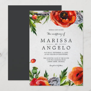 Invitación Boda de acuarela floral de Red Poppies   Gris haci