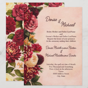 Invitación Boda de acuarela floral de Rubor Burgundy