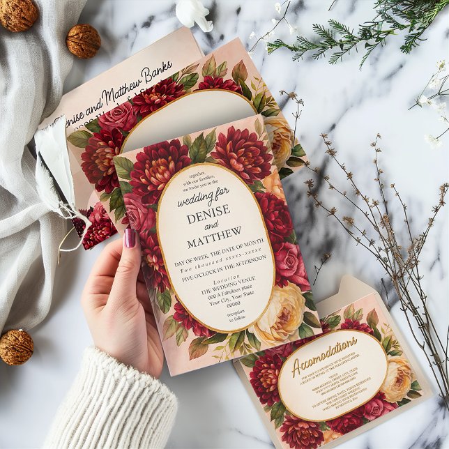 Invitación Boda de acuarela floral de Rubor Burgundy (Subido por el creador)