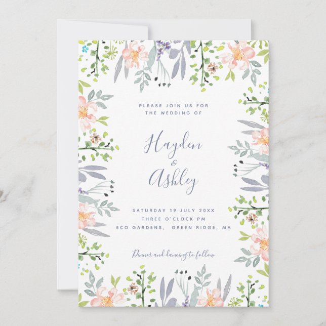 Invitación Boda de acuarela floral de sueño rústico moderno (Anverso)