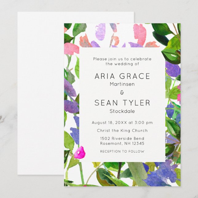 Invitación Boda de acuarela floral de verano (Anverso / Reverso)
