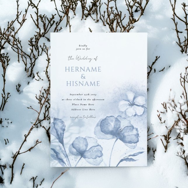 Invitación Boda de acuarela floral Dusty Blue Stylish (Subido por el creador)