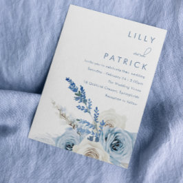 Invitación Boda de acuarela floral Dusty Blue & White Boho