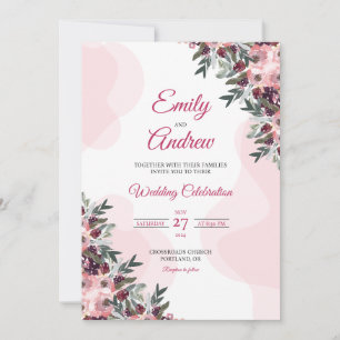 Invitación Boda de Acuarela Floral Elegante de Peonía Rosada