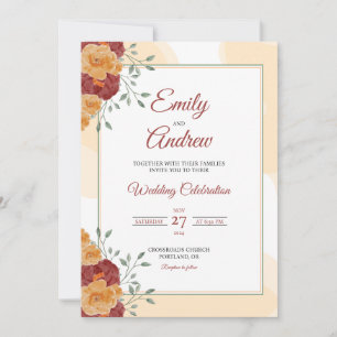 Invitación Boda de Acuarela Floral Elegante Peonía Granate