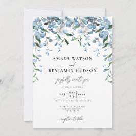 Invitación Boda de acuarela floral elegante y azul turbio