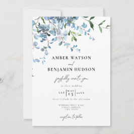 Invitación Boda de acuarela floral elegante y azul turbio