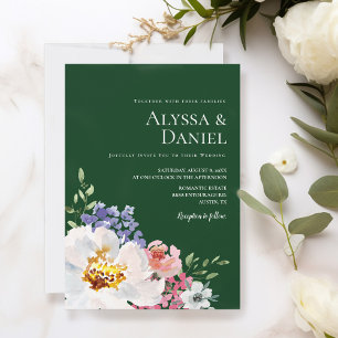 Invitación Boda de acuarela floral Emerald Green Bold