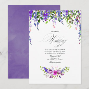 Invitación Boda de acuarela floral en violeta ultra
